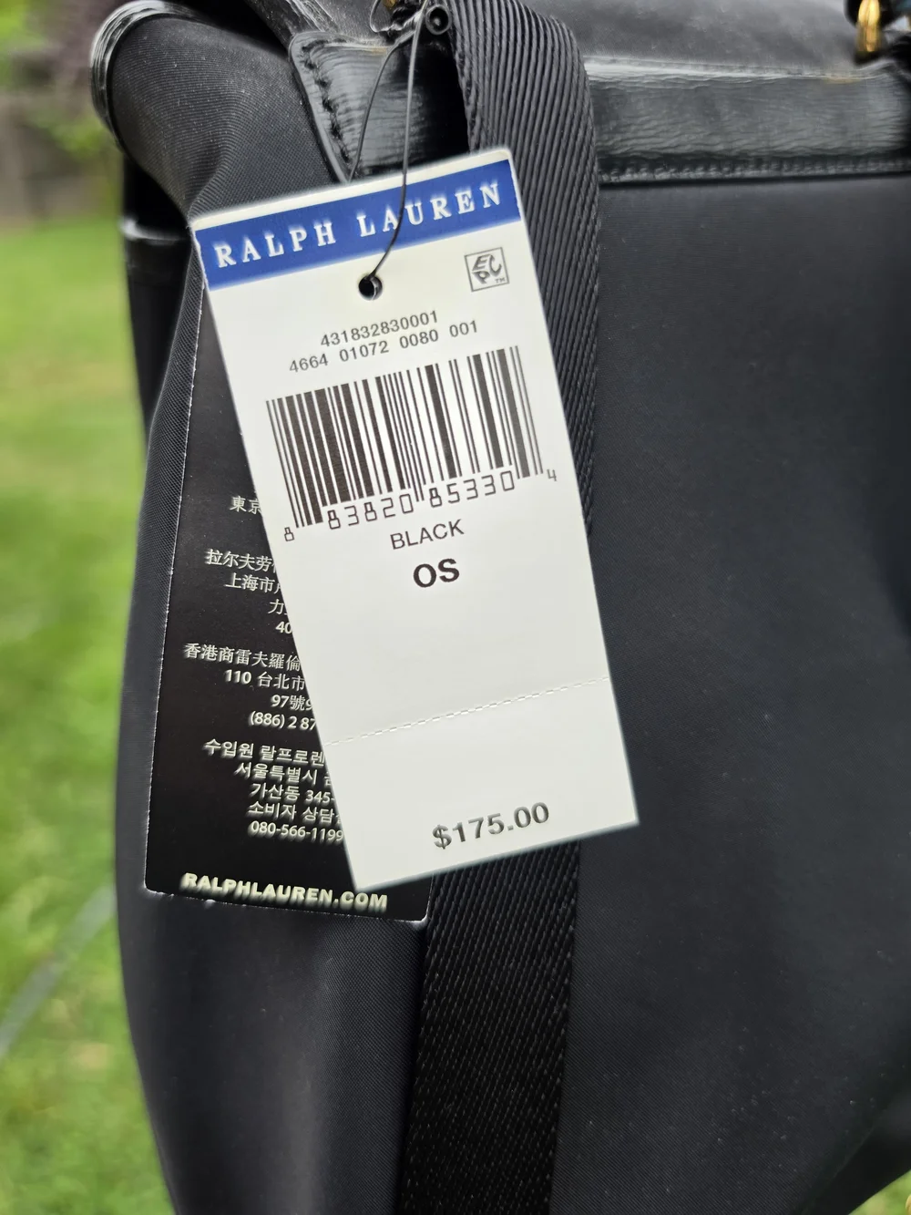 Ralph Lauren Black RL Logo Drawstring Backpack
